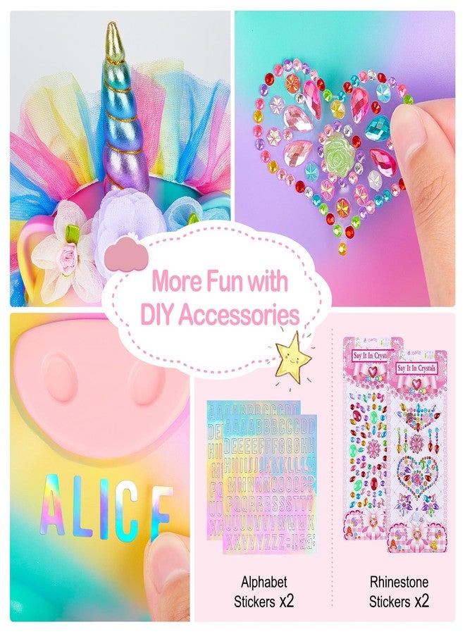 Play Tailor Piggy Bank for Girls Large Unicorn Piggy Banks with Necklace Bracelet DIY Stickers Cute Coin Piggybank Unbreakable for Toddler Kids Christmas Birthday Gifts, Rainbow with Rainbow Dress, M - Image 2